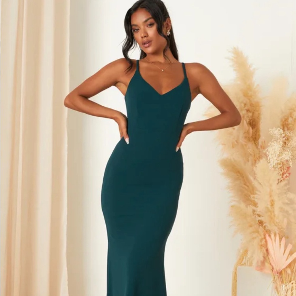 Moments of Bliss Forest Green Backless Mermaid Maxi Dress - size M